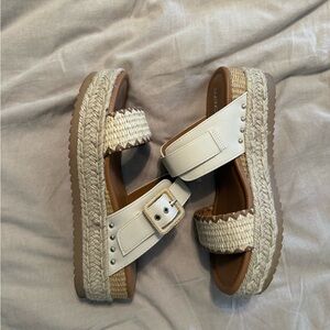 White and Tan Espadrille Sandals